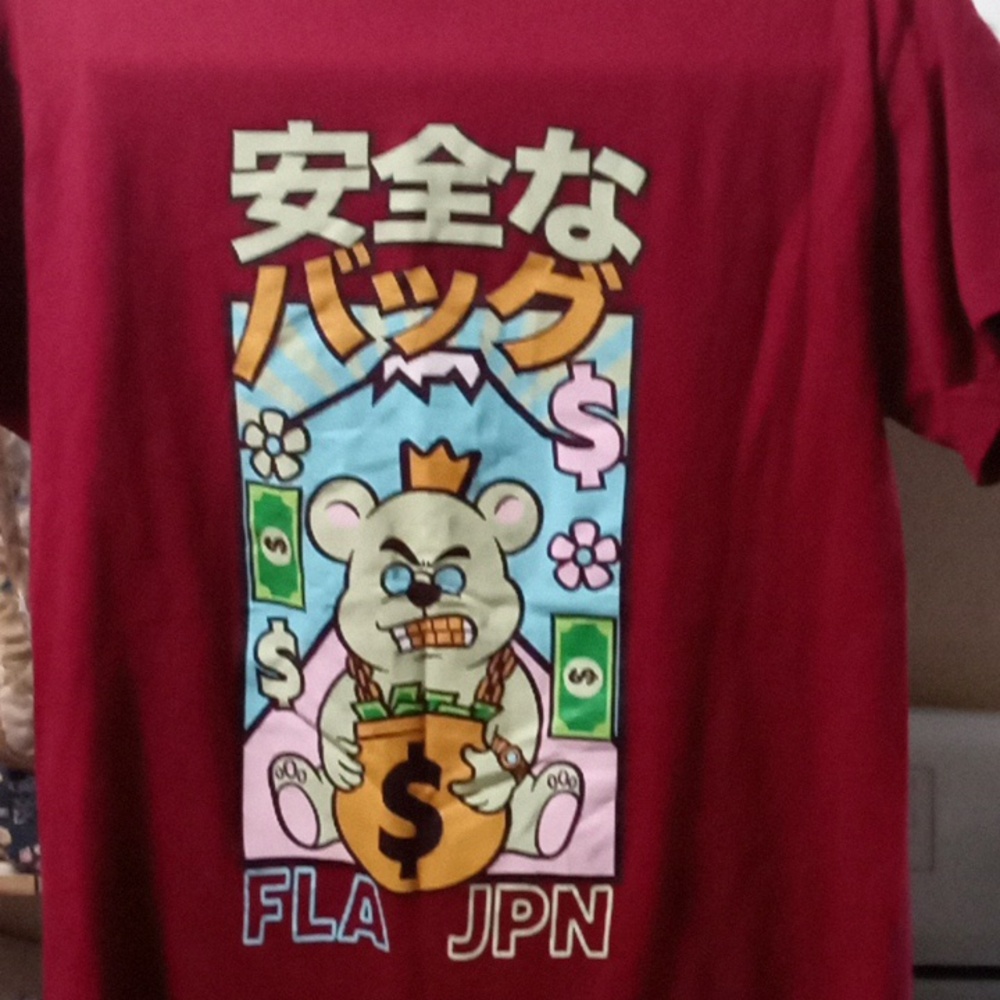 Franchise Los Angeles Japanese Art, Burgundy, Bear with money pot, Size M